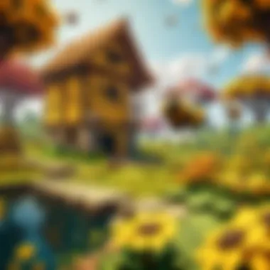 A Thriving Bee Farm A thriving bee farm with hives surrounded by blooming flowers