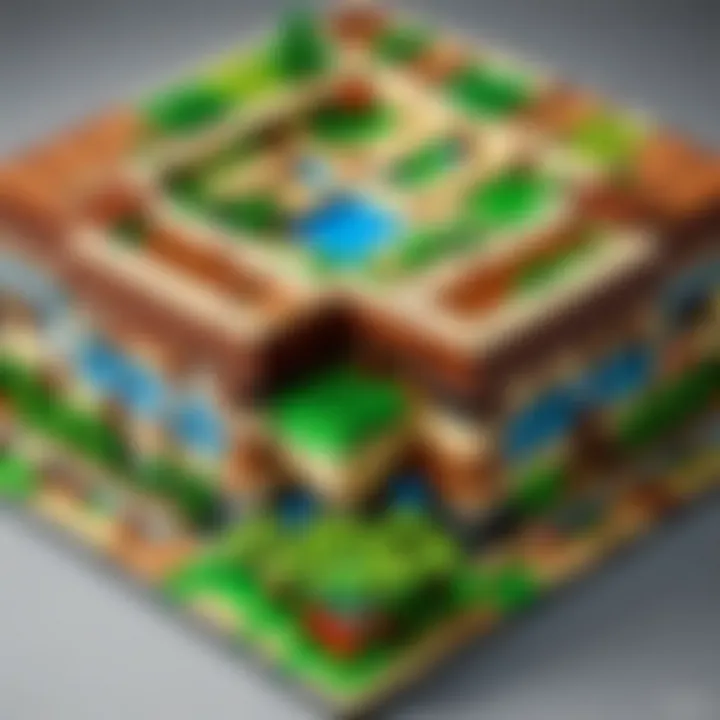 A detailed view of the intricate design of a LEGO Minecraft building model.