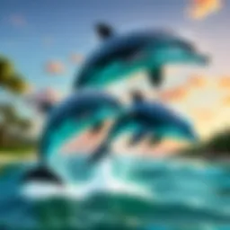 Dolphins engaging in playful behavior in the ocean