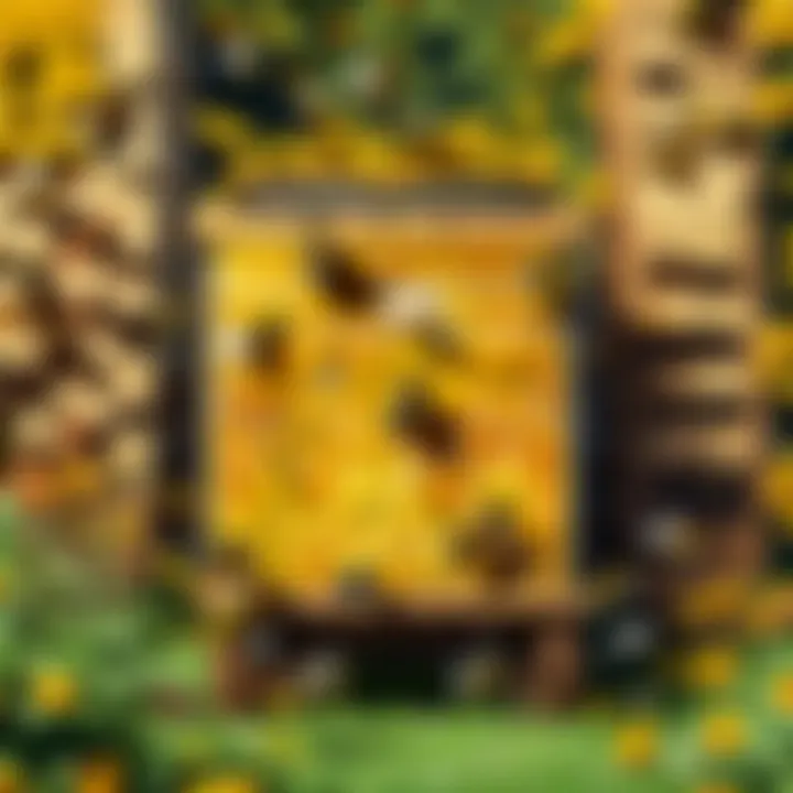 A close-up of bees actively working on a honeycomb