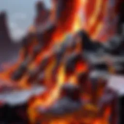 Lava flowing through a Minecraft landscape
