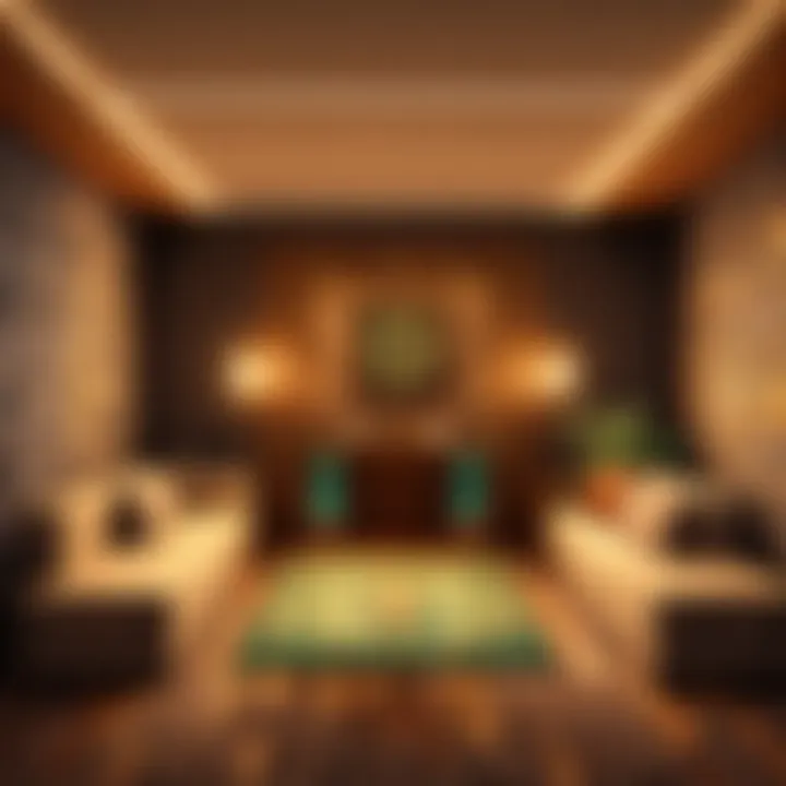 An intricately designed room illuminated by various light sources