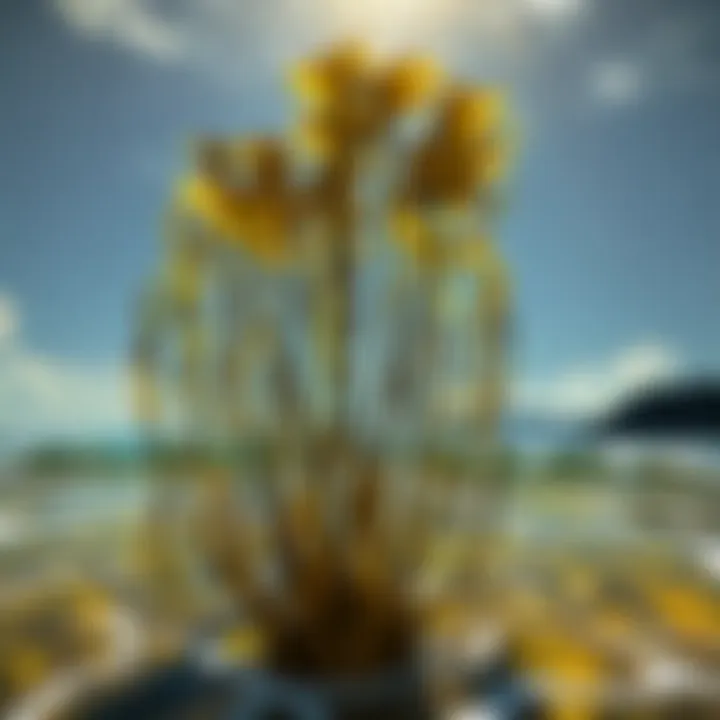 A Minecraft landscape illustrating the integration of solid gold kelp into a player's resource management strategy.