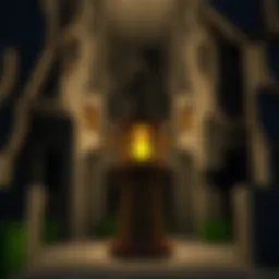 Detailed view of Minecraft torch lamp illuminating dark cave