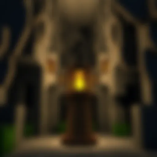 Detailed view of Minecraft torch lamp illuminating dark cave