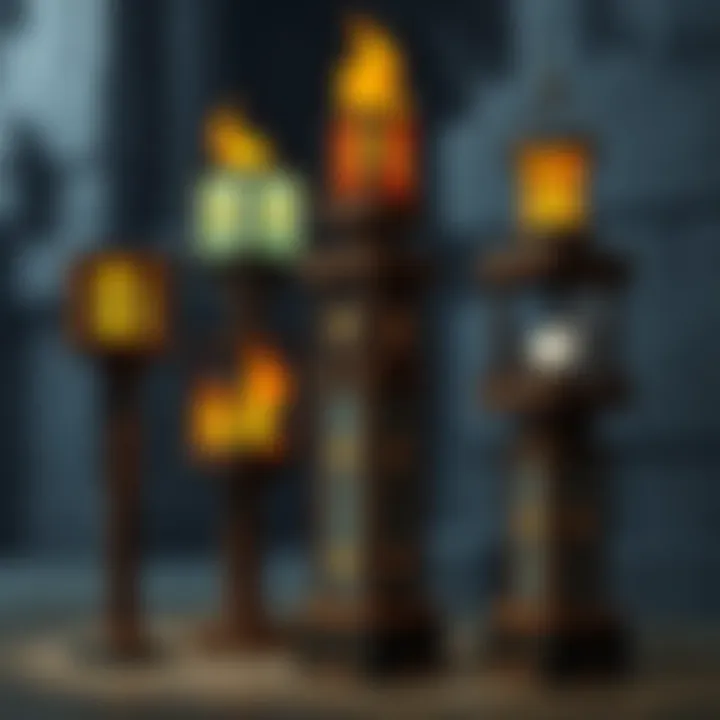 Innovative designs of torch lamps in various Minecraft environments