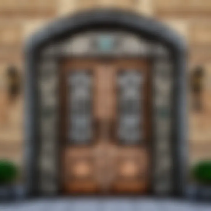 An intricately designed Minecraft build featuring iron doors as architectural elements.