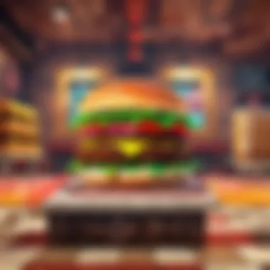 Imaginative scene showcasing burger-themed characters in a virtual reality game