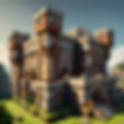 Illustration showing Minecraft characters collaborating on building a fortress
