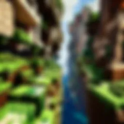 A player navigating a tricky gap in a Minecraft landscape