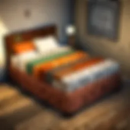 A beautifully designed Minecraft bed in a cozy bedroom setting