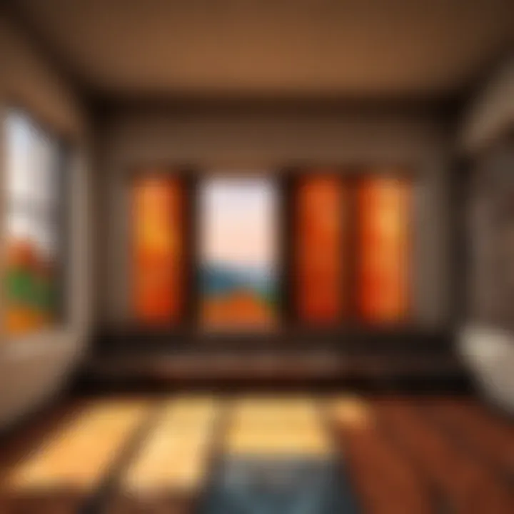 An interior view through TNT tinted windows displaying the lighting effects in Minecraft