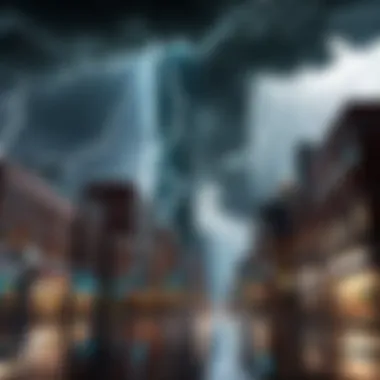 Thunderstorm brewing over a city skyline