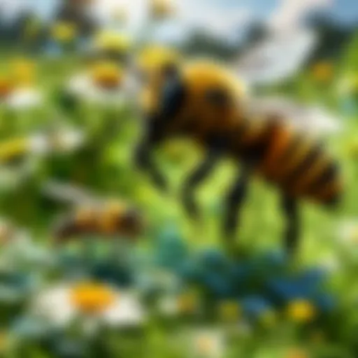 A bee foraging for nectar in a lush meadow