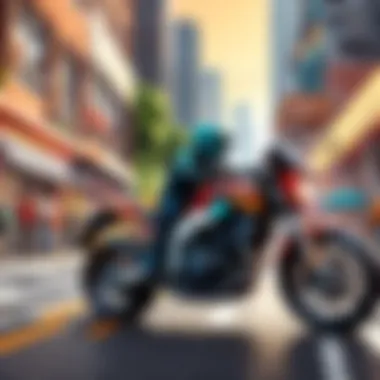 Urban Commute Motorcycle riders navigating through busy city traffic