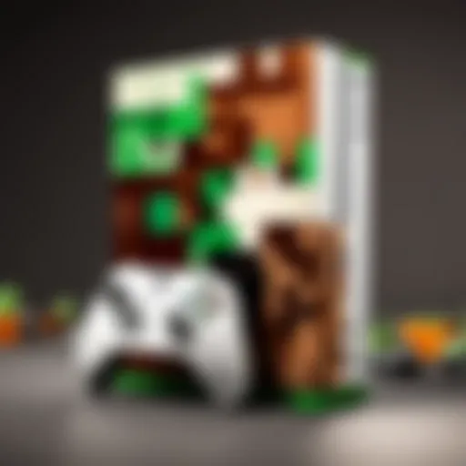 Artistic rendering of the Xbox One S Minecraft Edition console showcasing its unique design.