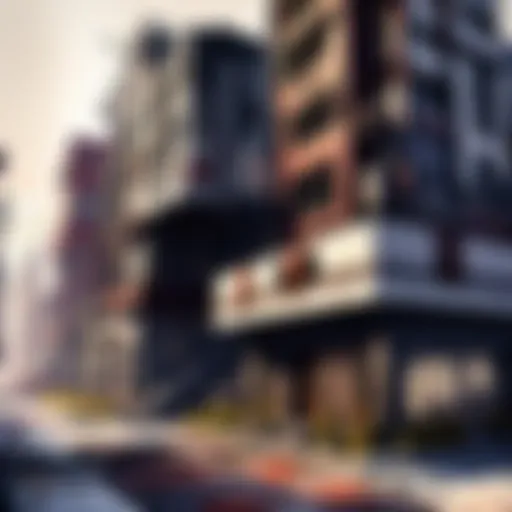 Eerie dystopian cityscape in Zombie Town game